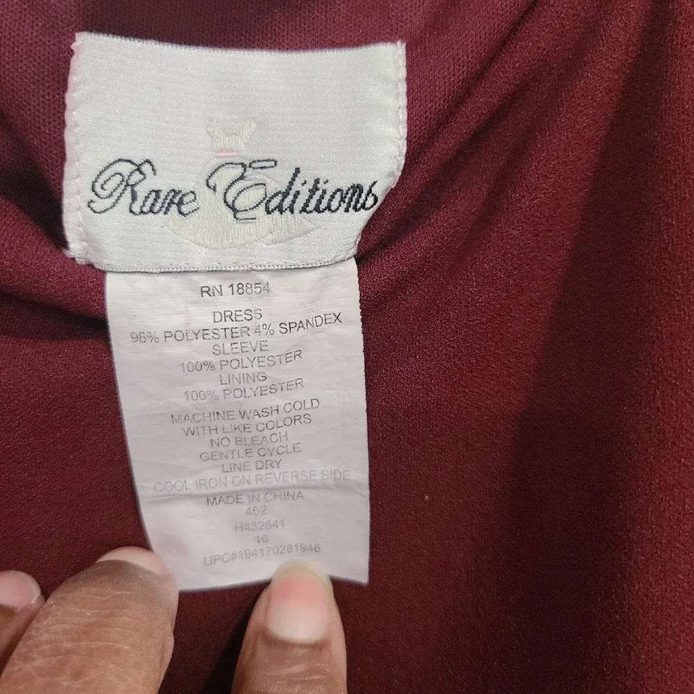 Girls Juniors Rare Editions Burgundy Swiss Dot Sheer Sleeve Skater Dress Size 16